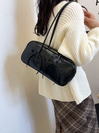 Seeing Double Leather Bow Trim Shoulder Bag