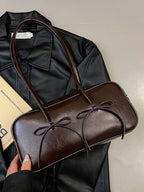 Seeing Double Leather Bow Trim Shoulder Bag