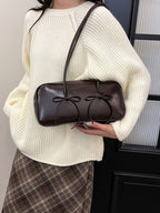 Seeing Double Leather Bow Trim Shoulder Bag